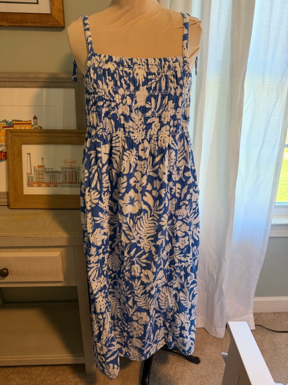beachlunchlounge Blue and White Floral Midi Sundress